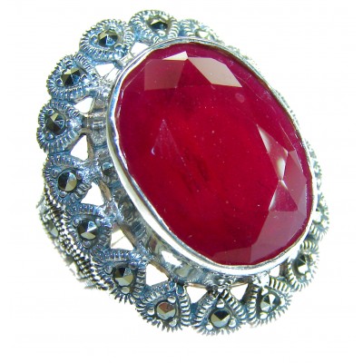 Bellezza Genuine 29.5 CARAT Ruby .925 Sterling Silver Large Statement Ring size 7