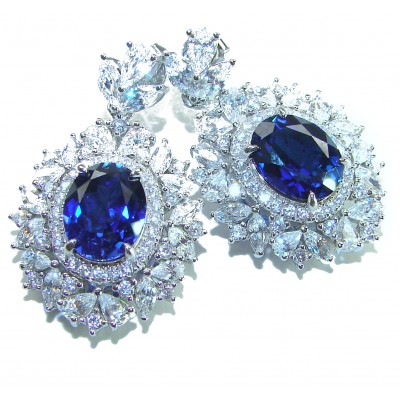 Luxurious 4.5 carat Sapphire White Sapphire .925 Sterling Silver Statement earrings