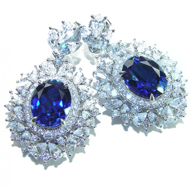 Luxurious 4.5 carat Sapphire White Sapphire .925 Sterling Silver Statement earrings