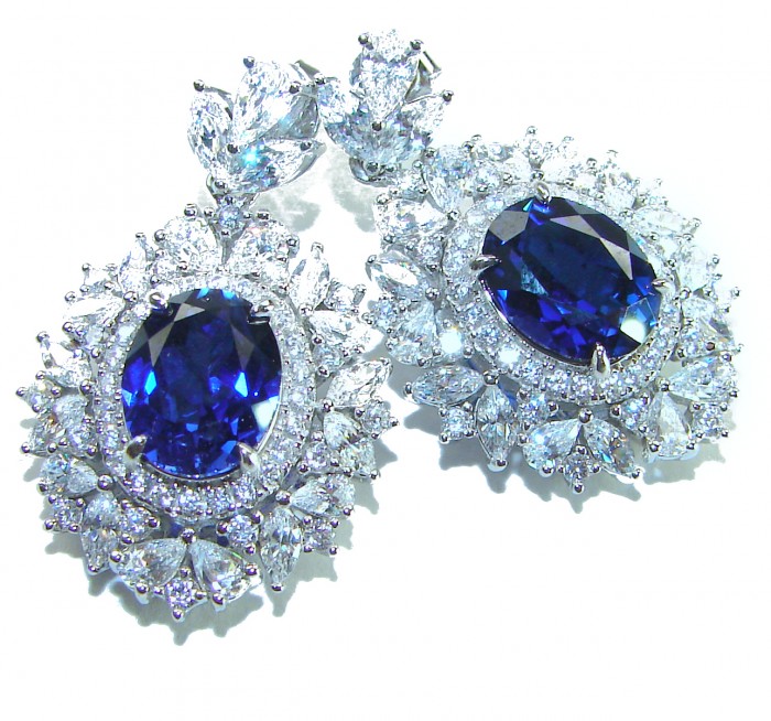 Luxurious 4.5 carat Sapphire White Sapphire .925 Sterling Silver Statement earrings