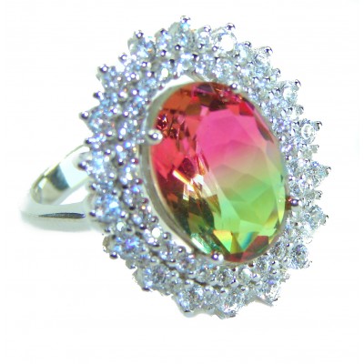 Magnificent 11.2 carat oval cut Pink Tourmaline .925 Silver handcrafted Cocktail Ring s. 7 3/4