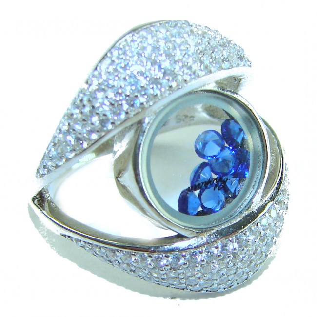 Floating Memories 3.5 carat Sapphire .925 Sterling Silver Handcrafted Ring size 6 1/4