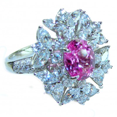 Real Beauty 3.6 carat oval cut Pink Sapphire .925 Silver handcrafted Cocktail Ring s. 7 1/4