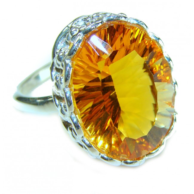Solid 18.8 carat Genuine Lemon Quartz .925 Sterling Silver handcrafted ring size 8 3/4