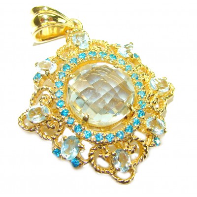 Celtic Spirit authentic fancy cut 14.5 carat White Topaz 18K Gold over .925 Sterling Silver handcrafted Statement Pendant