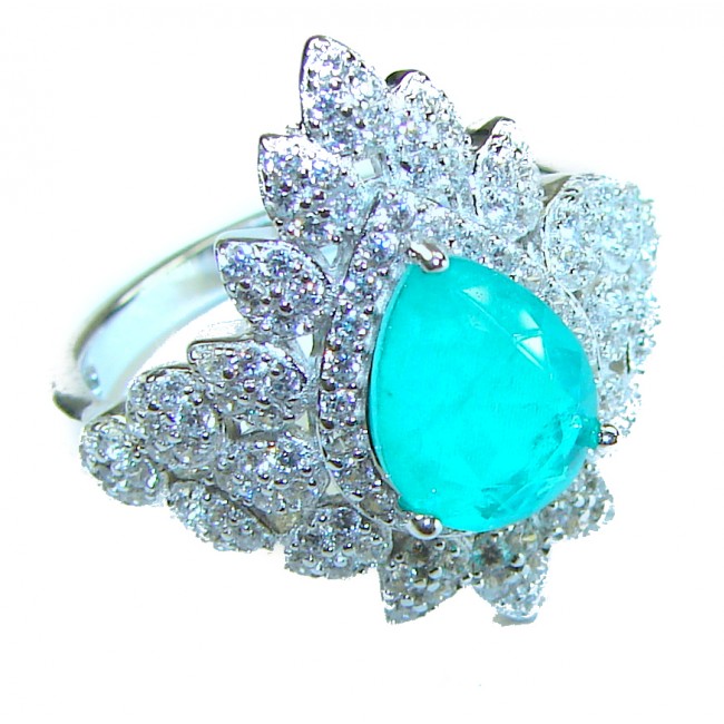 Vintage style - Timless Beauty 4.5 carat Emerald .925 Sterling Silver handcrafted Statement ring s. 7 1/2