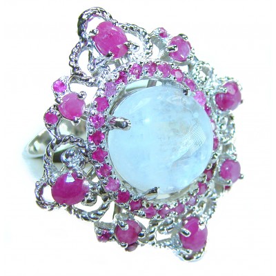 Celtic Spirit authentic fancy cut 22.5 carat Moonstone .925 Sterling Silver handcrafted Statement Ring s. 7