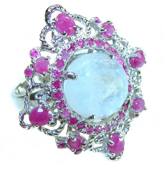 Celtic Spirit authentic fancy cut 22.5 carat Moonstone .925 Sterling Silver handcrafted Statement Ring s. 7