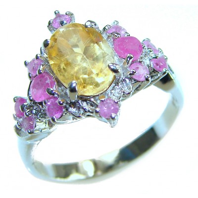 Luxurious 4.5 carat yellow Sapphire .925 Sterling Silver handcrafted ring; s. 6