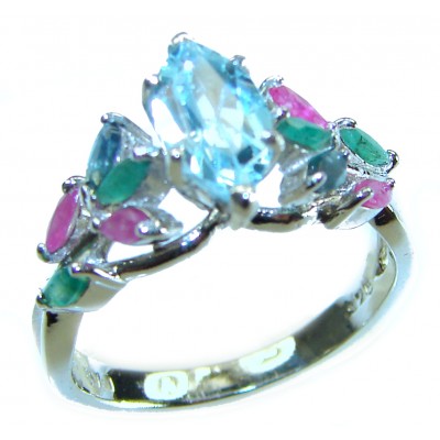 Blue Angel marquise cut 4.8 carat Swiss Blue Topaz .925 Sterling Silver handcrafted ring size 8