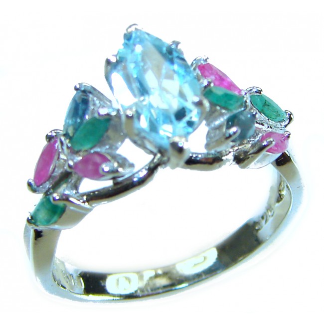 Blue Angel marquise cut 4.8 carat Swiss Blue Topaz .925 Sterling Silver handcrafted ring size 8