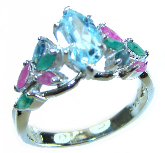 Blue Angel marquise cut 4.8 carat Swiss Blue Topaz .925 Sterling Silver handcrafted ring size 8