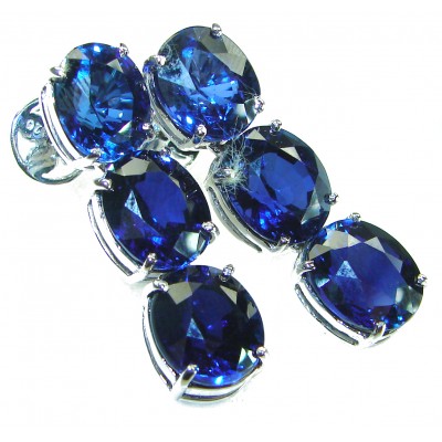 Deep Ocean 16.5 carat London Blue Topaz .925 Sterling Silver handmade Statement earrings