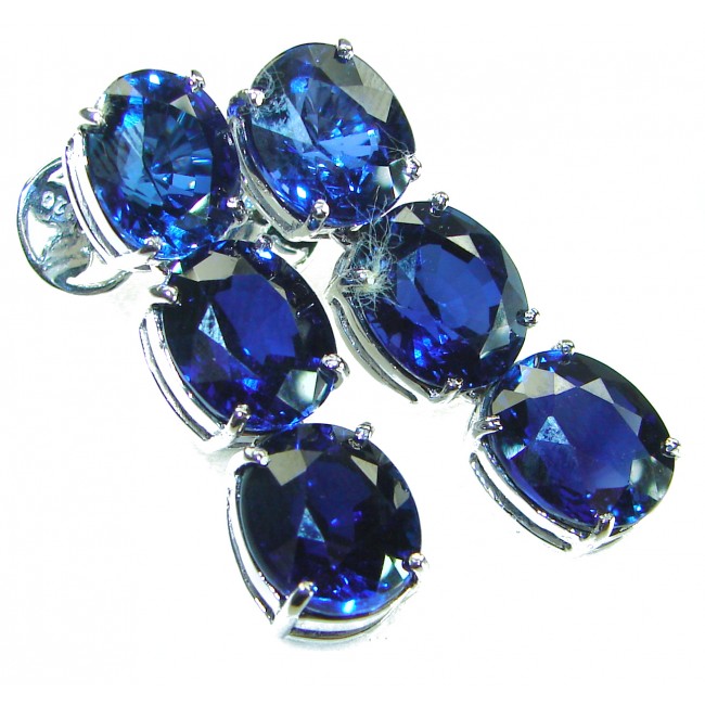 Deep Ocean 16.5 carat London Blue Topaz .925 Sterling Silver handmade Statement earrings