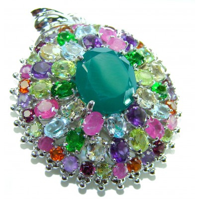 Power of Life Very Unique 11.5 CARAT Green Jade Multigem .925 Sterling Silver handcrafted pendant