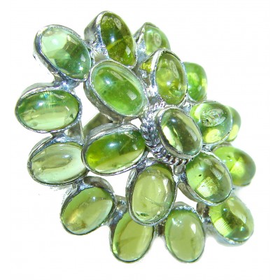 Alessia authentic 29.9 carat genuine Brazilian Peridot .925 Sterling Silver handmade Ring s. 7
