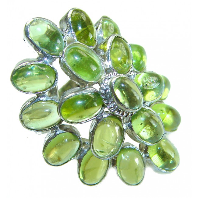 Alessia authentic 29.9 carat genuine Brazilian Peridot .925 Sterling Silver handmade Ring s. 7