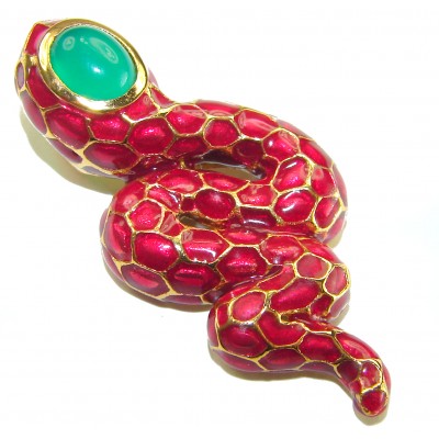 INCREDIBLE Red Snake Natural Ruby Enamel Snake 14K Gold over .925 Sterling Silver Pendant
