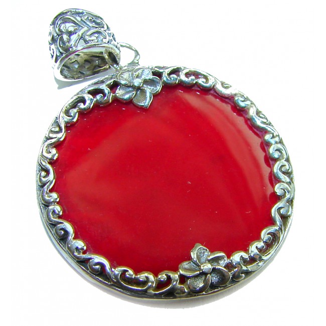 Bright Energy Authentic Coral .925 Sterling Silver Bali handmade pendant