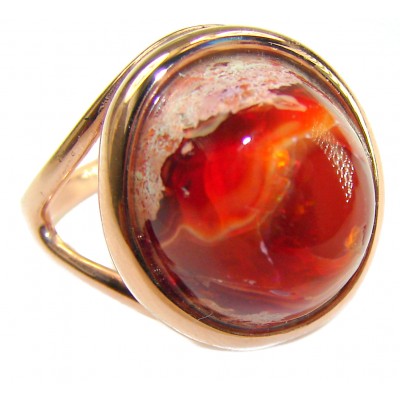 Orange Galaxy best quality 14.4 carat Mexican Opal 18K Rose Gold over .925 Sterling Silver handmade ring 7