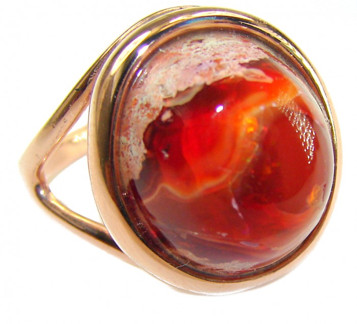 Orange Galaxy best quality 14.4 carat Mexican Opal 18K Rose Gold over .925 Sterling Silver handmade ring 7