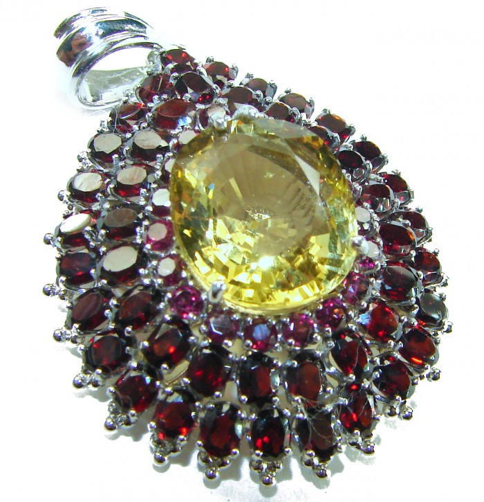 Vintage Design Genuine 37.5 carat precious Citrine Garnet .925 Sterling Silver handmade Pendant