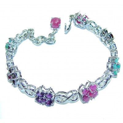 Gabriella 25.5 carat Genuine Ruby Emerald Sapphire .925 Sterling Silver handcrafted Bracelet