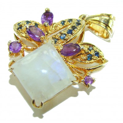 Genuine 11.2 carat Fire Moonstone 14K Gold over .925 Sterling Silver handcrafted pendant