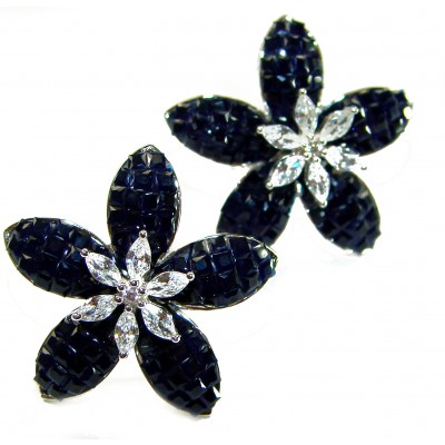 Magnificent Jewel 16.5 carat Sapphire Flowers .925 Sterling Silver handcrafted incredible earrings