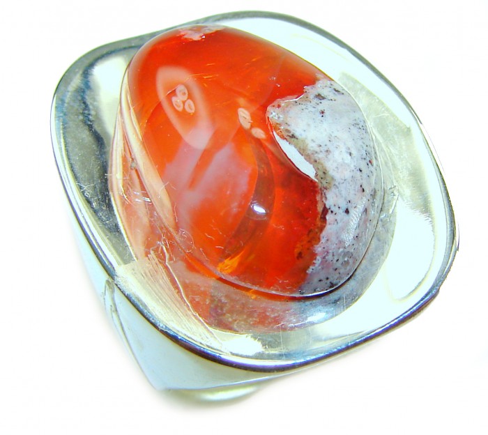 Large Golden Galaxy - Genuine 17.5 CARAT Mexican Opal .925 Sterling Silver Large Statement Ring size 7