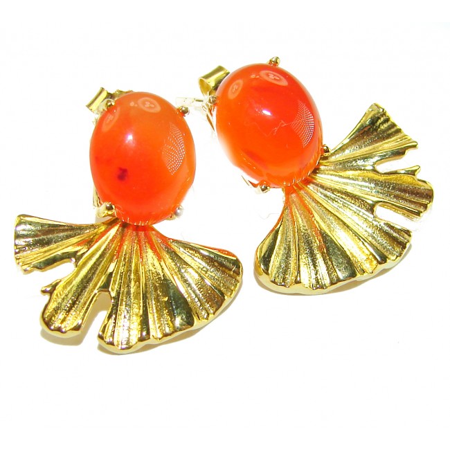 Summer Exuberance natural 5.5 carat Orange Carnelian 14K Gold over .925 Sterling Silver handmade earrings