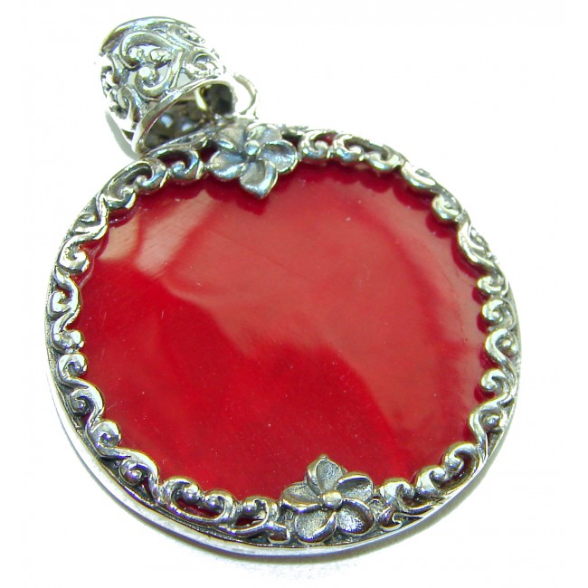 Bright Energy Authentic Coral .925 Sterling Silver Bali handmade pendant