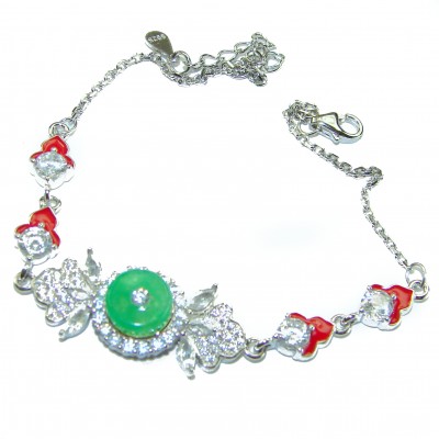 Purity and Harmony Precious genuine 6.5 carat Jade .925 Sterling Silver handcrafted Bracelet