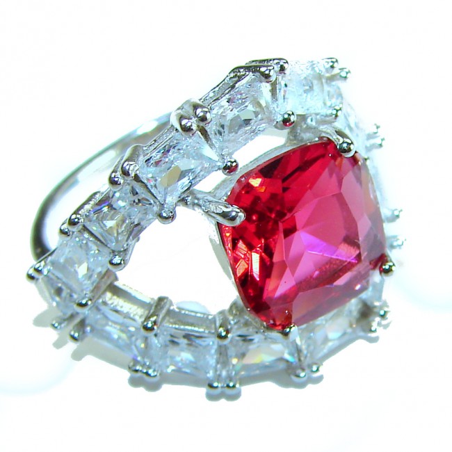 Royalty 37.5 carat baguette cut Red Garnet .925 Sterling Silver handcrafted ring; s. 8 3/4