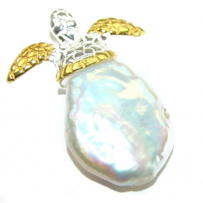 Good health and Long life Turtle Genuine Blister Pearl 14K Gold over .925 Sterling Silver handcrafted Pendant