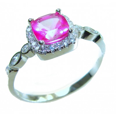 Real Beauty 3.1 carat cushion cut Pink Sapphire .925 Silver handcrafted Cocktail Ring s. 8 1/4
