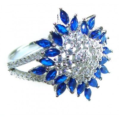 Wild Oceanv 4.8 carat Authentic Sapphire .925 Sterling Silver Handcrafted Ring size 8