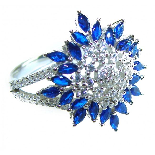 Wild Oceanv 4.8 carat Authentic Sapphire .925 Sterling Silver Handcrafted Ring size 8