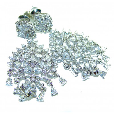 Precious genuine 11.9 carat White Topaz .925 Sterling Silver handcrafted earrings