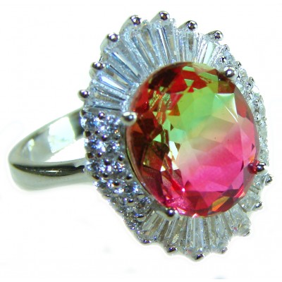 Magnificent 11.2 carat oval cut Pink Tourmaline .925 Silver handcrafted Cocktail Ring s. 7 3/4