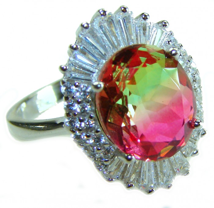 Magnificent 11.2 carat oval cut Pink Tourmaline .925 Silver handcrafted Cocktail Ring s. 7 3/4
