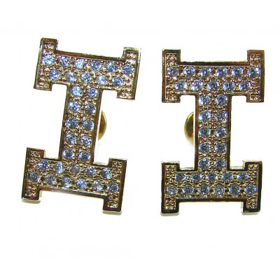 LETTER I White Sapphire 18K Gold over .925 Sterling Silver handcrafted Earrings