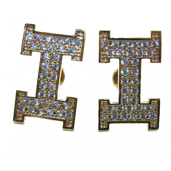 LETTER I White Sapphire 18K Gold over .925 Sterling Silver handcrafted Earrings