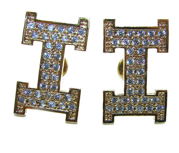 LETTER I White Sapphire 18K Gold over .925 Sterling Silver handcrafted Earrings