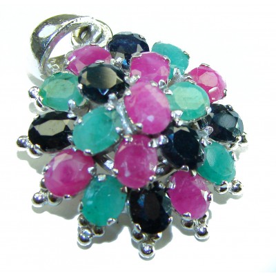 Floral-inspired authentic 10.5 carat Ruby Sapphire .925 Sterling Silver handcrafted Pendant