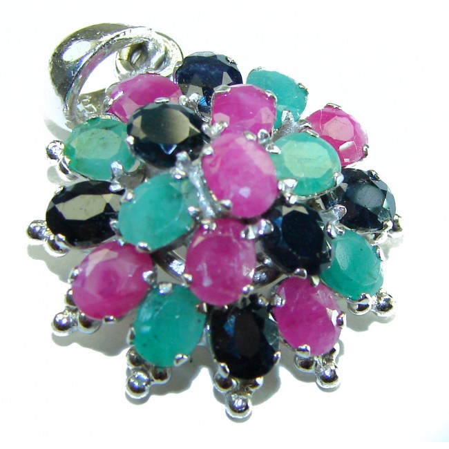 Floral-inspired authentic 10.5 carat Ruby Sapphire .925 Sterling Silver handcrafted Pendant