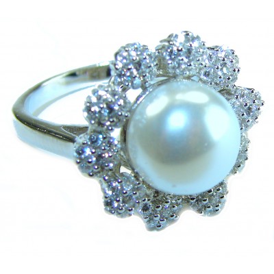 White Flower Blister Pearl .925 Sterling Silver brilliantly handcrafted ring s. 6 1/4