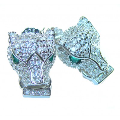 Precious Cheetah 0.4 carat Emerald White Sapphire .925 Sterling Silver earrings