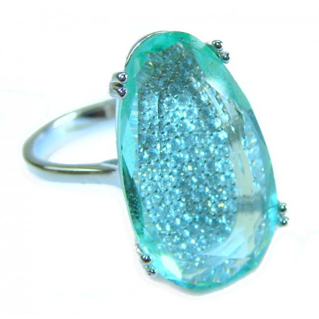 Eau Pure 19.5 carat Green Amethyst .925 Sterling Silver Handcrafted .925 Sterling Silver Handcrafted Ring size 7