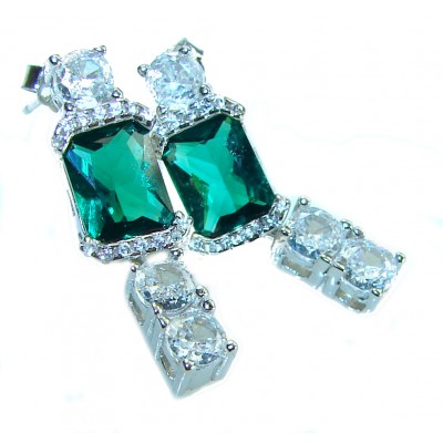 Green Royalty 7.2 carat Emerald .925 Sterling Silver .925 Sterling Silver Statement earrings